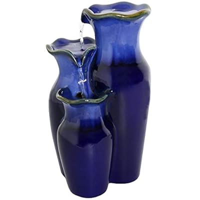 Sunnydaze Glazed Pitchers 11-Inch Blue Ceramic Indoor Tabletop Fountain - Electric Submersible Fountain with Adjustable Flow