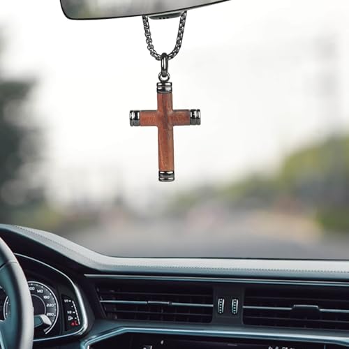 Wooden Cross Necklace for Men - Wood Inset in Stainless Steel Crucifix Pendant, Black or Silver Necklace as a Religious Gift for Birthdays, Weddings and Christmas3