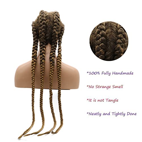 AFBeauty Blonde Brown Braided Wig for Women Synthetic 30 Inch Brown 4 Braids Lace Front Wig Heat Resistant Fiber Daily Cosplay Makeup Wig - Image 4