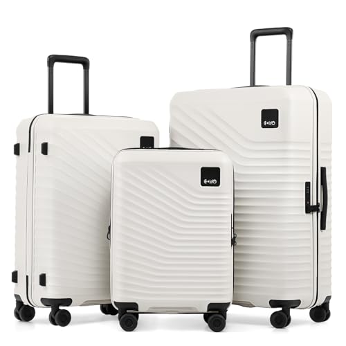 Coolife Luggage 3 Piece Set Hardside Lightweight Suitcases: Upgraded Durable PC Travel Luggage with Dual Spinner Wheels & TSA Lock 20/24/28 (20 Expandable Only) White