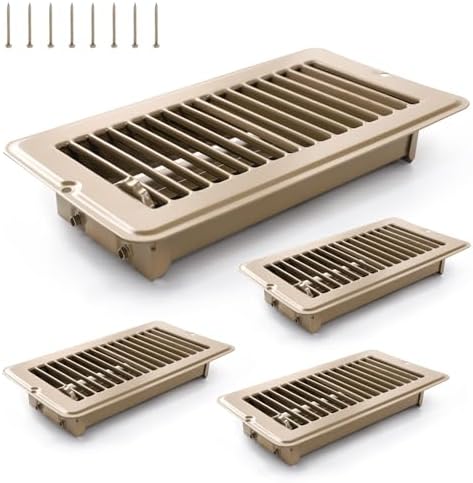 4 Pcs 4" x 8" Floor Register Vents RV Vent Cover Heavy Duty Metal Register Vent for Mobile Home Floor Heater (Brown)