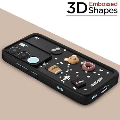 Image of Pikkme Back Cover for Vivo V29 5G / V29 Pro 5G | Cute Fun Cartoon 3D Bear Silicone Full Body Protection Bumper Cover (Black)