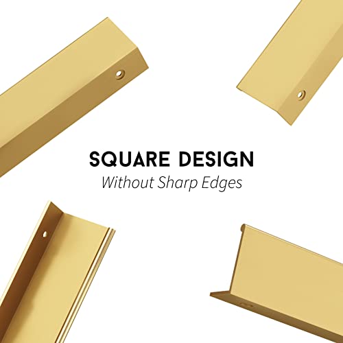 Image of Goldenwarm 5 Pack 3in Finger Edge Pulls for Gold Drawer Pulls | Aluminum Alloy, Gold Cabinet Handles, Edge Pulls for Cabinets, Brushed Brass Handles, For Drawers, Dressers, Screws Included