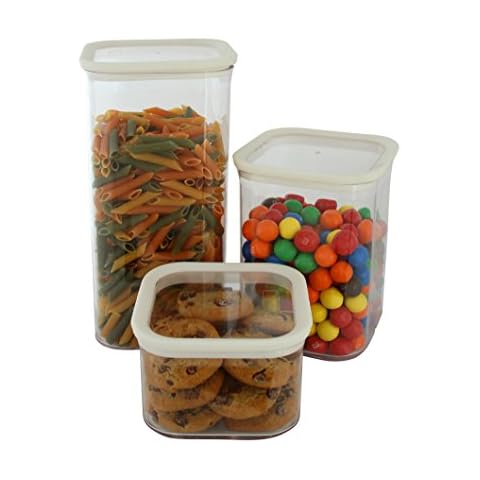 Number 1 in Gadgets Airtight Dry Food Storage Container Set, Food Saver Clear Plastic Airtight Containers, Stackable, Space Saver, Will Keep your Food Fresh and Cabinet Organized (Set of 3) Cover