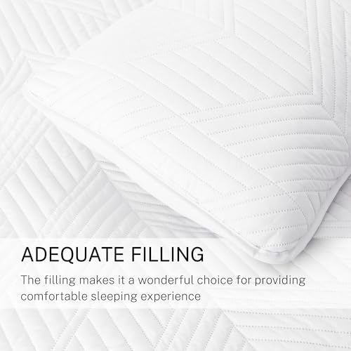Exclusivo Mezcla Ultrasonic King Quilt Bedding Set, Lightweight White Bedspreads Soft Modern Geometric Coverlet Set for All Seasons (1 Quilt and 2 Pillow Shams)
