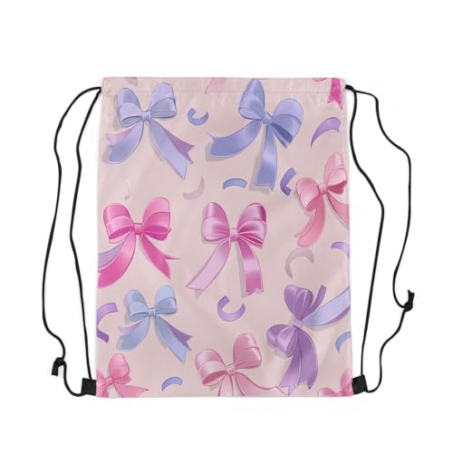 jejeloiu Pink Purple Bowknot Drawstring Backpack 13