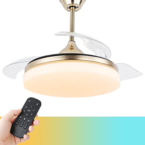 Bella Depot 42-Inch Retractable Ceiling Fan with 6-Speed, LED Light, CCT Dimmable, DC Motor, Reversible Blades, Remote Control, Timing Option (Gold)