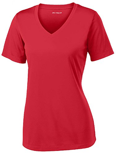 Women's Short Sleeve Moisture Wicking Athletic Shirt-Red-XL