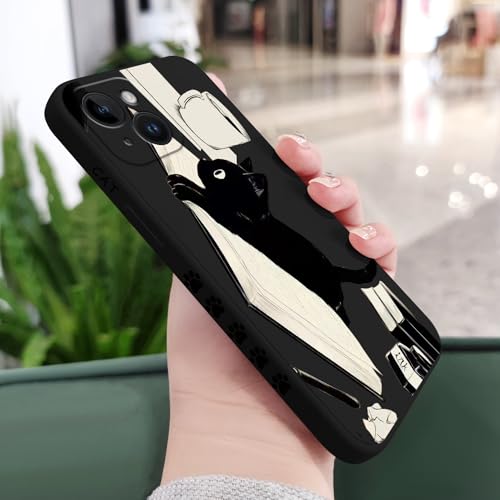 Coque iPhone 14 silicone noir LEECG à motif chat