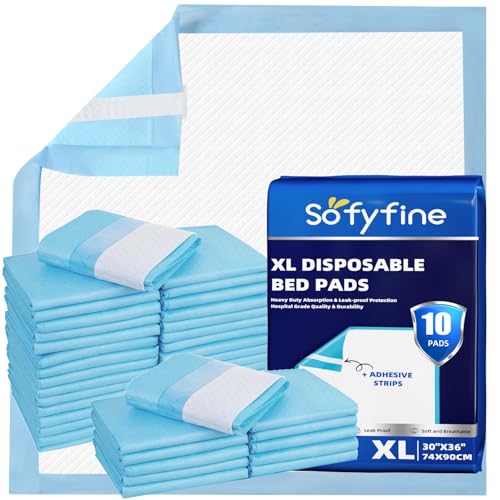Image of SOFYFINE Disposable Bed Pads with Adhesive Strip 30 inchx36 inch[10 Pads]