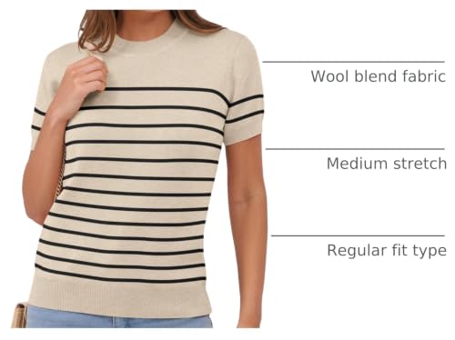 Image of ANRABESS Womens Short Sleeve Sweaters Wool Blend Crew Neck Sweater Shirts Business Casual Work Tops 2026 Summer Outfits