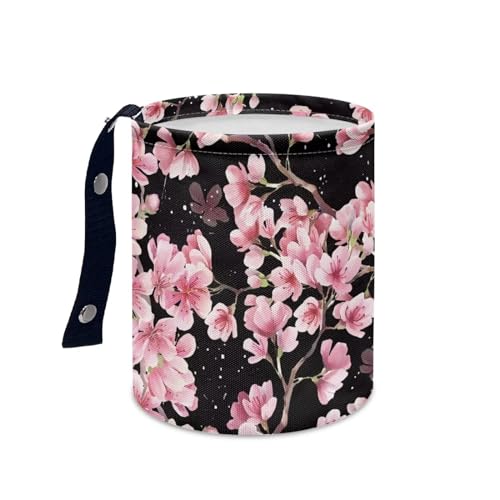 Image of Cute Cherry Blossom Car Trash Can Reusable Foldable Hanging Portable Dustbin Bin for Back Seat, Front Console, Floor, or Hanging Headrest Waste Basket
