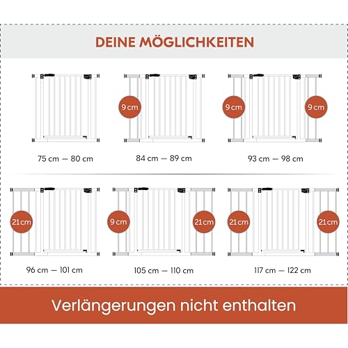 hauck Clear Step Autoclose 2, Weiß - Kinderschutzgitter Hundegitter Verstellbare Breite 75-80cm, 77cm Hoch, Selbstschließend, Flacher Einstieg, Beidseitige Einhand Öffnung, ohne Bohren