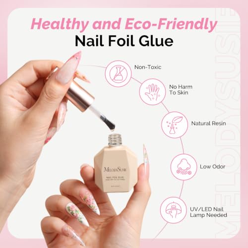Image of MelodySusie Nail Foil Glue Gel with 20 Rolls Lace Flower Stickers Set | Lace Flower Butterfly Stickers for Nail Art, Professional Strong Sticky Base for Nail Foils & Stickers, Need Cure