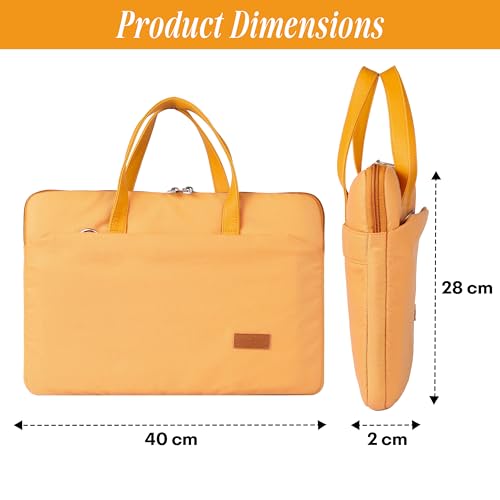 Image of Protecta Grace Office Laptop Messenger Bag for Men and Women Canvas Look Laptop Briefcase Water Repellent Padded Laptop Messenger Sleeve Bag 15.6 Inch Ideal for Office & Work in Color Yellow
