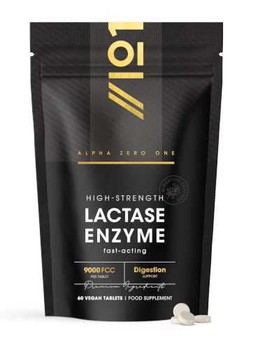 Lactase Tablets 9000 FCC (per Tablet) 60 Count - Digestive Enzyme Helps Digest Lactose in Milk & Dairy Support for Lactose Intolerance by Alpha01