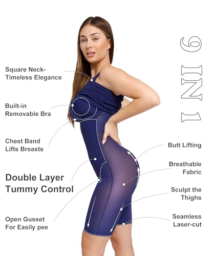 Image of Popilush Shapewear Dress Workwear Built in Shapewear Dress Square Neck Sleeveless Dress 3D HIPS Offer