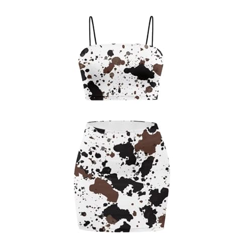 Image of Biyejit Women's 2 Piece Summer Outfits Spaghetti Strap Crop Tops and Bodycon Mini Skirt Dress Set Plus Size S-4XL