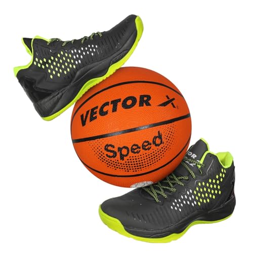 Image of Vector X BB-22 Basketball Shoes with Synthetic Leather+ Breathable Mesh Upper |Walking |Playing|Casual |Comfortable Lace-Up Sports Shoe | Footwear for Adult, Men & Boys Girls