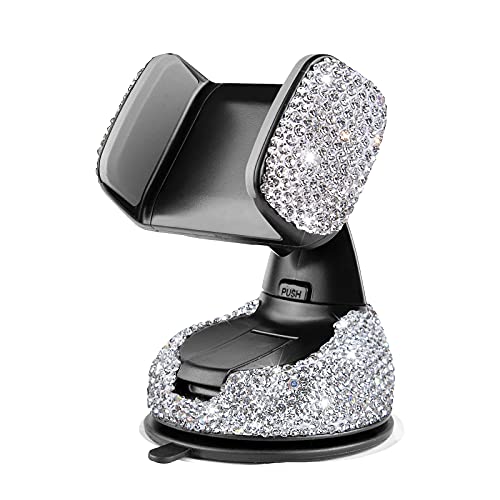 Dashboard Phone Holder Bling Phone Mount for Car,Car phone holder Mount with One More Air Vent Base,Phone Holder Car Accessories,Universal Car Phone Holder Mount for Windshield and Air Vent,Silver - image 1