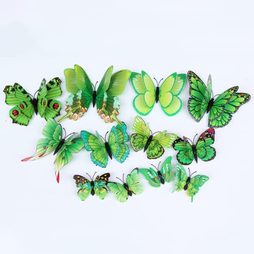 JAAMSO ROYALS Green 3D Magnet Butterfly Stickers for Wall, Butterfly Decoration Items, Butterfly Stickers, Butterfly Wall Decor, Butterflies, Butterflies for Wall Decoration (Set of 12)