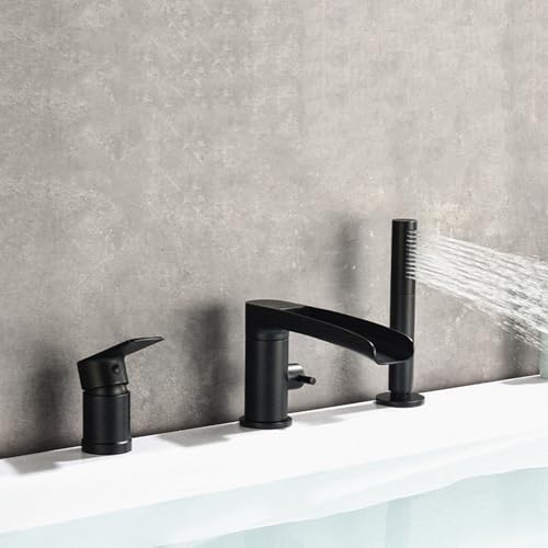 Robinet mitigeur de baignoire cascade gris design 3 trous avec douchette - 7