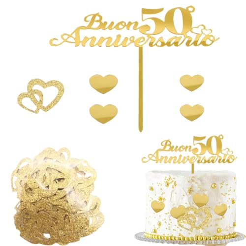YUVKIN 6 Piezas Decoración de Pastel Cake Topper Acrílico para Bodas de Oro 50 Aniversario Decoración de Cupcakes (Oro)