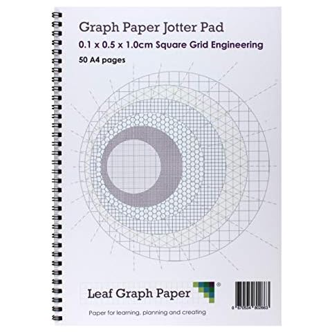 A4 Graph Paper 1mm 0.1cm Squared Jotter Pad - 50 Pages Engineering Style - Grey Grid Cover