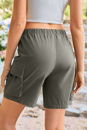 IVIR Summer Cargo Shorts Women 8" Bermuda Shorts Knee Length Long Shorts with Pockets Quick Dry Baggy Wide Leg Hiking Shorts2