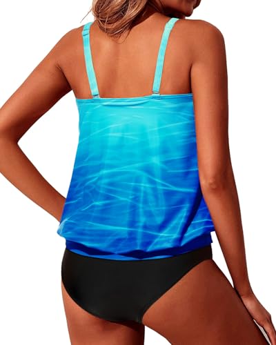 Image of Yonique Two Piece Tankini Swimsuits for Women Blouson Bathing Suits Modest Swimwear