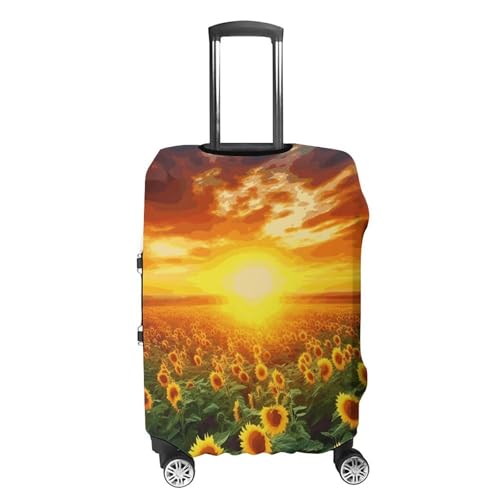 Dreamlike Sunset Of A Sunflower Field Printed Luggage Cover Protector, Fits 18-32 Inch Luggage4