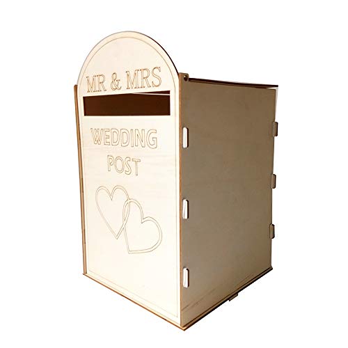 DIY Wooden Wedding Mailbox Post Box with Lock Rustic Hollow Gift Card Holder for Reception Wedding Anniversary Party Decoration