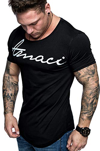 Amaci&Sons Oversize Herren Vintage T-Shirt Logo Crew Neck Rundhals Basic Shirt 6101-0203 Schwarz/Weiß M