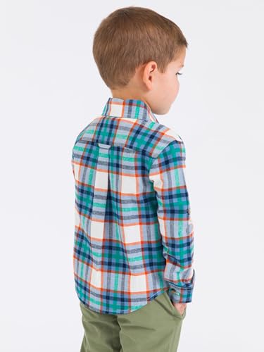 Image of RUGGEDBUTTS Boys Solid Cotton Long Sleeve Button Down Shirt with Button Tabs