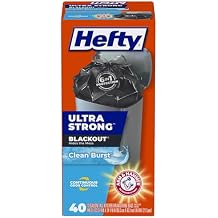 Hefty Ultra Strong 13 Gallon Trash Bags, Black Tall Kitchen Trash Bags 13 Gallon Size, Break Resistant Drawstring Enclosure, Continuous Odor Control, Blackout, Clean Burst Scent, 40 Bags