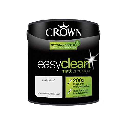 2.5L CROWN Easy Clean MATT Emulsion Multi Surface Paint That can be Used on Walls, Ceilings, Wood and Metal. Stain & Scrub Resistant Formula – Chalky White