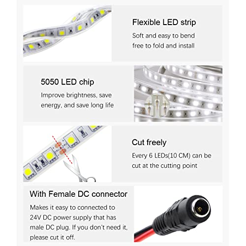 Tira de LED impermeable ALITOVE 10m blanca 6000K 24V DC 600 LEDs miniatura 4