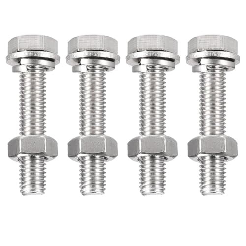 Image of TA-VIGOR M10 x 55mm Stainless Steel Hex Bolts and Nuts Set, 4PCS Fully Threaded Hex Head Screws with Nuts, Flat Washers & Lock Washers, 304 Stainless Steel Assortment Kit for Machinery, Equipment