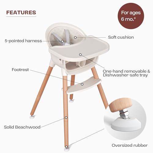 fodoss 3-in-1 wooden high chair for babies and toddlersconvertible easy clean infant highchairmodern design silla para comer de bebe