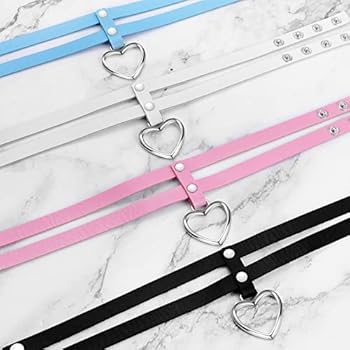 Flongo Tattoo Choker Leather Collar for Women, Leather Necklace Necklace Pendant Choker Tattoo Necklace Black Blue Pink Red Purple White Silver Heart Gothic Punk Rock, Leather