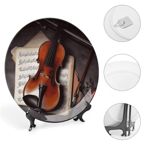 Plato decorativo de porcelana hueso con diseño violín 7 in miniatura 4