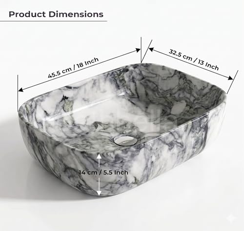 Image of Designer Ceramic Wash Basin For Bathroom | Over Counter Bathroom Basin | Counter Top Bathroom Sink | Wash Basin For Restaurant, Hotel (18 x13 x 5 Inch) (152)
