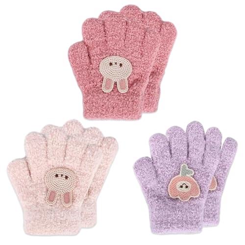 UZEXYO 3 Pairs Toddler Winter Gloves for Girls Boys Age 1-3 Years Warm Fleece Lined Knit Stretchy Cute Bunny Full Finger Gloves