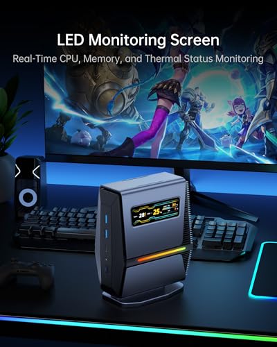 Image of Mini PC LED Display AMD Ryzen 7 8745HS 16GB DDR5 1TB SSD Dual 2.5G LAN | Zen 4 8-Core 16-Thread CPU Radeon Graphics LED System Display Tool-free Upgrade PCIe 4.0 WIN 11 Pro WiFi6E Triple 4K