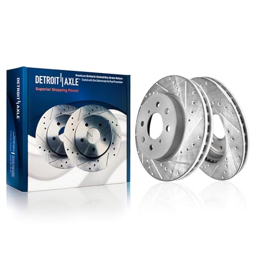 Image of Detroit Axle - 8pc Brake Kit for 2015 2016 2017 2018 2019 2020 Honda Fit, Front Drilled and Slotted Disc Brake Rotors Ceramic Brakes Pads, Rear Brakes Drums and Semi-Metallic Shoes: 10.31 inch inch Rotor