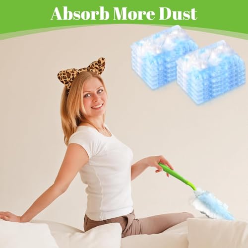Image of 80 PCS Disposable Dusters Refills with 4 Short Handle,for Home Office Blinds Ceiling Fans Furniture Multi-Surface Dusting (Blue,80 Duster Refills+4 Short Handle)