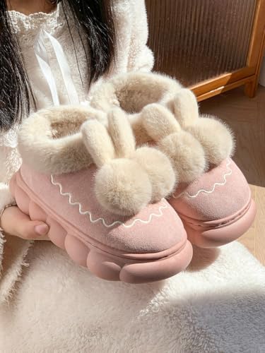 ZQW Chunky Cloud Slippers for Women Bunny Fuzzy Slides Plush Platform Non-Slip Cute Cozy House Shoes for Home Wear Winter4