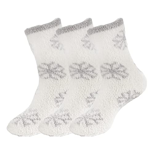 BambooMN Soft Warm Cozy Fuzzy Snowflake Socks, Variety of Color Options
