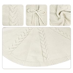 LimBridge Knitted Christmas Tree Skirt: 48 Inches Cream White Tree Skirt, Thick Multiple Braided Cable Knit Christmas Décor, Rustic Winter Holiday Home Party Decorations LimBridge Knitted Christmas Tree Skirt 48 Inches Cream White Tree Skirt Thick Multiple Braided Cable Knit Christmas Decor Rustic Winter Holiday Home Party Decorations