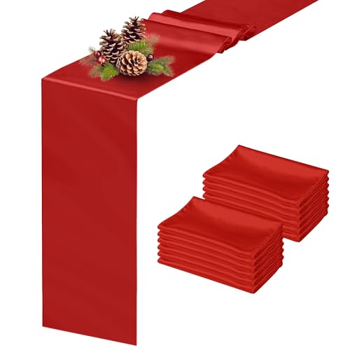 4 Pack Red Satin Table Runners 12 x 108 Inch Reusable Seamless Design